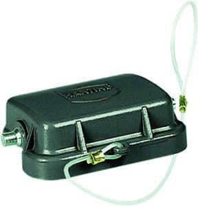 A small green device with a cable connection, featuring a cable with a ring terminal on one side. The device has a rectangular shape and a smooth surface.