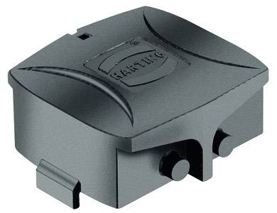 Black, rectangular plastic housing with rounded corners and two small round levers at the bottom edge. Embossed logo.