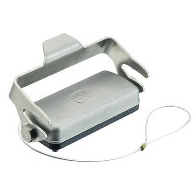 Metal tensioning device with a rectangular block and a wire rope, likely for industrial applications.