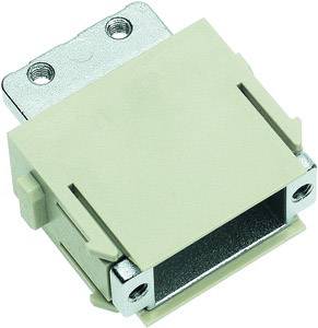 A rectangular electrical connector with two fixing screws, comprising a beige housing and metallic contacts.