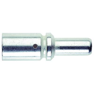 A silver metal pin with a cylindrical shape and a hole on the left side, on a white background.