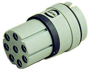 'Electrical multi-socket connector, cylindrical shape, grey colour, with a black retaining ring.'
