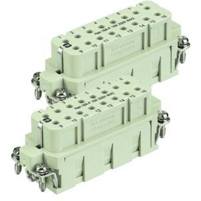 Two grey, rectangular connectors with multiple contact points and screw fastenings; upper labelling shows a sequence of numbers.