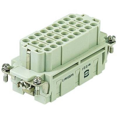 Rectangular multi-pole connector with multiple contacts, screw connections at the corners. Used for industrial applications.