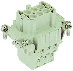 An electrical multi-pin connector with side-mounting screws. Light-coloured plastic body.