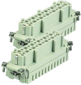 Two grey plastic connectors with multiple connection openings, mountable screws on the sides, used for industrial applications.