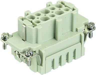A rectangular electrical socket with multiple outlets, green plastic, two screws for mounting on the sides.