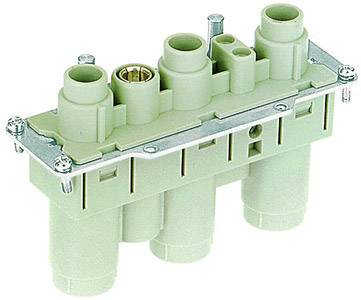 Plastic component with multiple cylindrical connections, likely a distributor or connection module for technical applications.