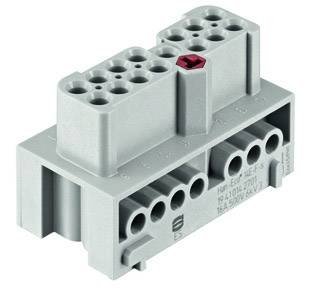 Grey electrical connector block with multiple terminals, one highlighted in red. Suitable for technical applications.