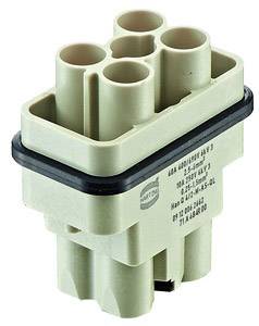 Electrical round-housed connector with four contact points and a black sealing ring.