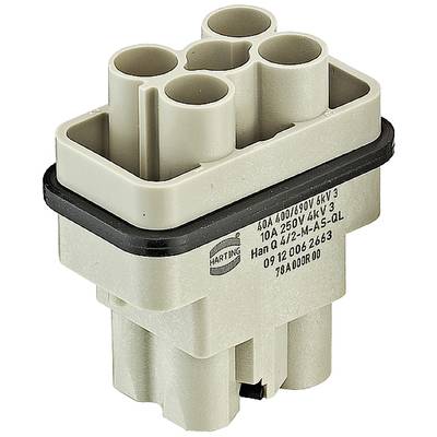 A rectangular, grey electrical connector with multiple round terminals and black sealing, suitable for high-current applications.