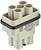 A rectangular, grey electrical connector with multiple round terminals and black sealing, suitable for high-current applications.