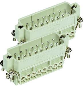 Two industrial plastic connectors with metal pins that can be plugged into each other. They are light green.