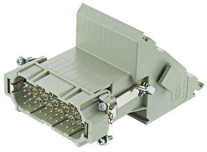 A rectangular, grey electrical connector with multiple sockets and screws on the sides for securing it in place.