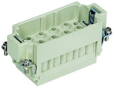 Industrial rectangular connector with multiple socket contacts and two metal mounting brackets on the sides.