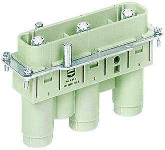 Green plastic connector with three tubular connections and metal mounting bracket, numbered 1 to 3.
