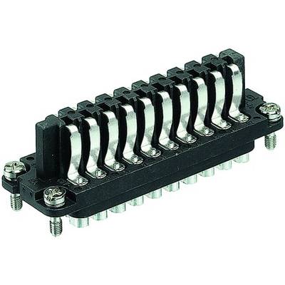 'Terminal block, 10 poles, black, with metal screws, suitable for electrical applications for securely connecting cables.'