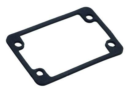 'Rectangular black seal with four holes at the corners, used for mechanical or industrial applications.'