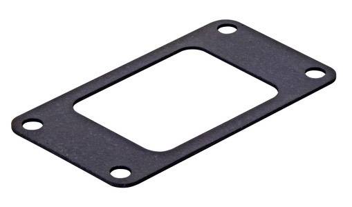 Rectangular metal plate with rounded corners, four drill holes in the corners and a rectangular cutout in the centre.