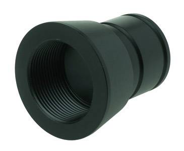 A black plastic pipe connector with threading, suitable for connecting two pipe sections in a pipeline.