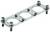 Metal plate with six screws and three round openings in the centre. It is likely used for securing or connecting components.