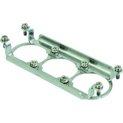 Metal bracket with six screws, suitable for securing round elements.