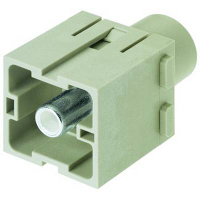 A grey, rectangular connector element with a protruding metal pin in the centre, for electronic connection.