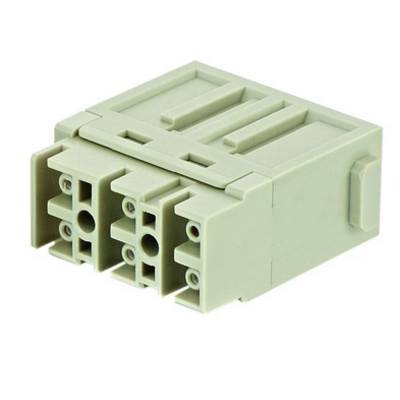 Beige electrical multi-pin connector with a rectangular shape and symmetrical design.