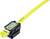 Yellow network cable with black plug, shown in close-up, suitable for use in Ethernet connections.