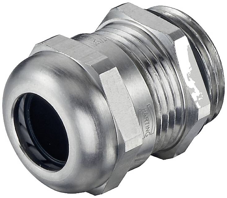 Metal cable gland with cylindrical thread and hexagonal nut, suitable for secure cable connections in electrical applications.