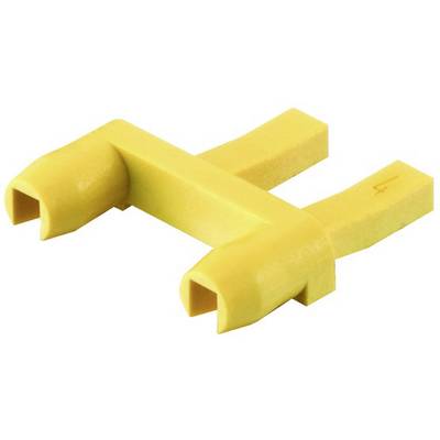 Yellow H-shaped plastic connector, commonly used for electrical or mechanical connections.