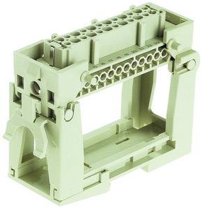 The image depicts a green plug connector for DIN rail mounting with multiple connection points, suitable for electrical installations.