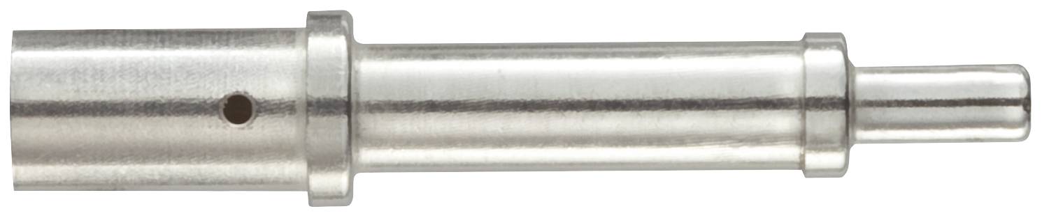 A cylindrical metal pin with a hole near one of its ends, which may be part of a mechanical component.