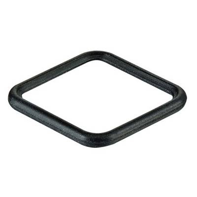 A black, square rubber ring with rounded corners, commonly used as a seal in various machines and devices.