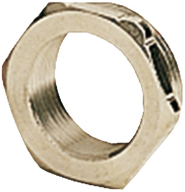 A hexagonal metal nut, shown from the side. It has an internal thread and is commonly used in mechanical engineering for fastening.