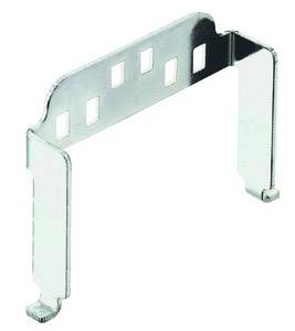Metal angle bracket with four rectangular cutouts on the top surface, against a white background.