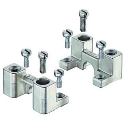 Metal clamps with multiple screws, used for securing components. The clamps are made of robust metal.
