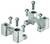 Metal clamps with multiple screws, used for securing components. The clamps are made of robust metal.