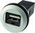 Simple USB port, round, integrated in a metal casing, used for power supply or data transfer in devices.