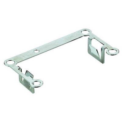 Blue metal bracket with four mounting holes, possibly part of a technical or mechanical device.