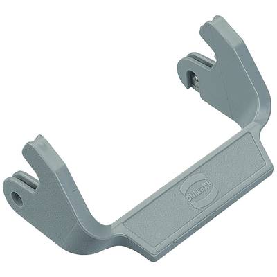 Grey plastic holder with a rectangular base and side attachments. Top surface features an embossed logo.