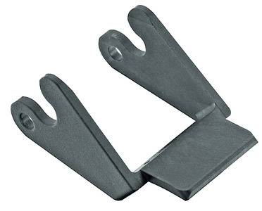 A grey-black metal tool with two protruding prongs. It appears robust and may be a specialist component.