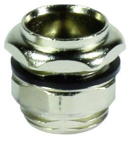 A metal screw connection with a smooth surface, suitable for cable entries. It shows a hexagonal nut and sealing washer.
