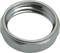 A silver metal ring with threading, potentially part of a pipe or connection, on a white background.