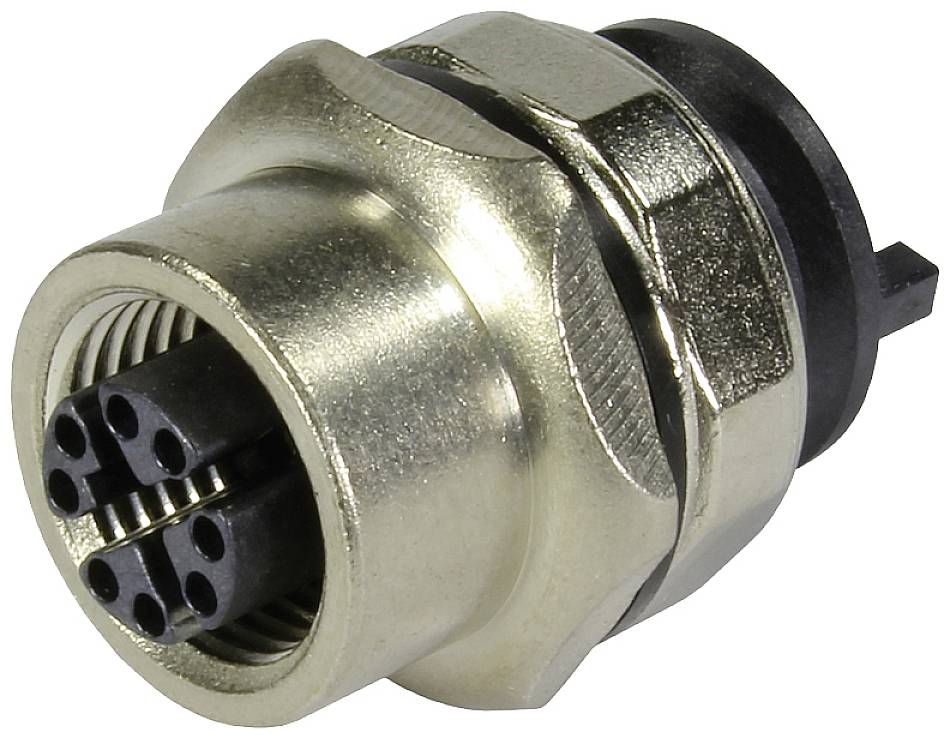 Metal circular multi-pin connector with five round pins arranged in a circular configuration, designed for use in
