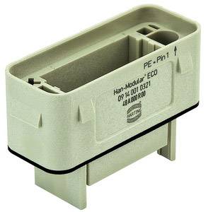 'Rectangular connector with the inscription Han-Modular ECO. It is beige in colour and is used for electrical connections.'