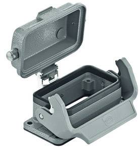 Metal enclosure with an open lid and two side locks to protect electrical connections in industrial applications.