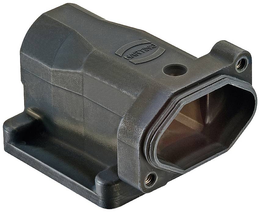 A black plastic enclosure with a rectangular opening and side mounting holes.