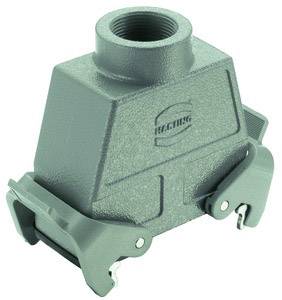 Metal enclosure with a rectangular shape, featuring a hinged lid; typically used for industrial electrical connectors.