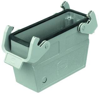 Metal plug housing in light grey with handles on the sides.